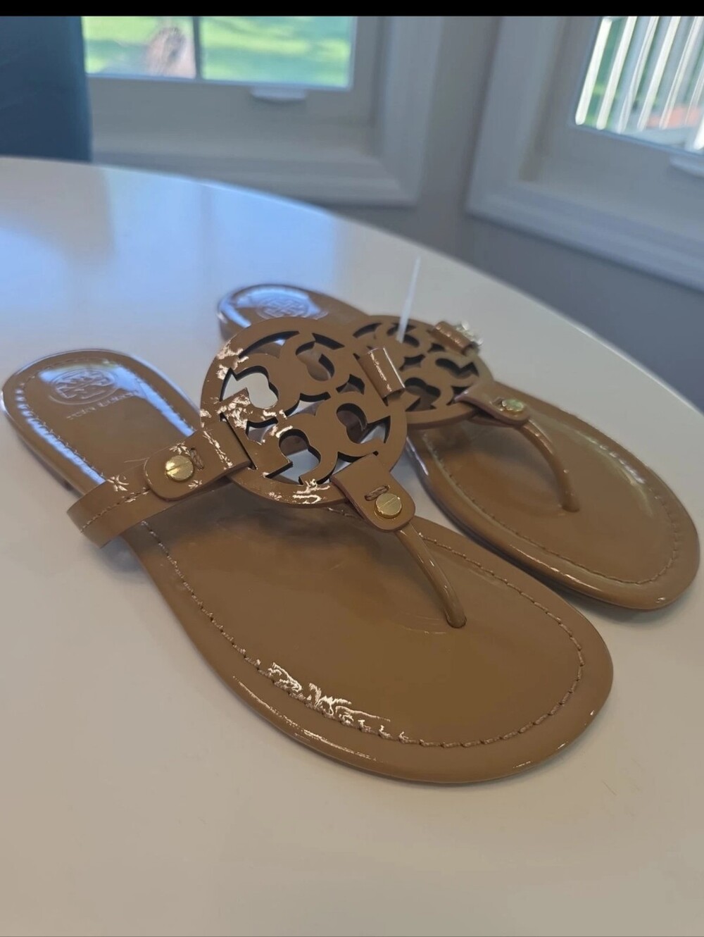 Tory Burch Miller Patent Leather Sandals - Tan Size 7